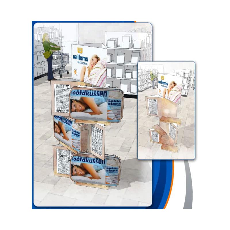 POS cardboard display for presenting quilt or pillow