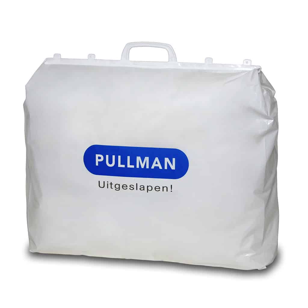 Recyclable plastic carrier bag with plastic handle for duvets