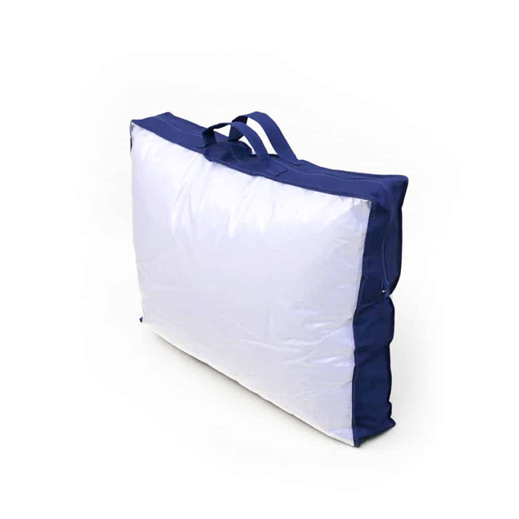 Transparent pillow bag with blue PP non-woven fabric and zipper